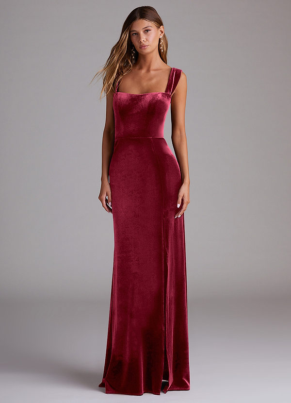 Azazie Junia Bridesmaid Dresses Burgundy Sheath Off the Shoulder Velvet Convertible Dress image1
