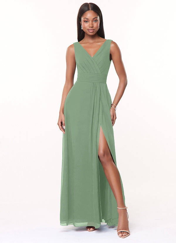 Azazie Karina Bridesmaid Dresses Matcha A-Line Pleated Chiffon Dress image1
