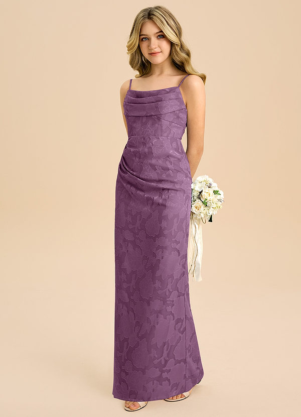 Azazie Mai Junior Osłona Pofałdowany Kwiatowe wypalenie Długość podłogi Młodsza druhna Sukienka image1