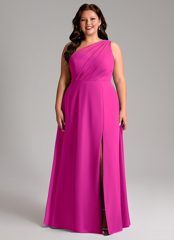 Azazie Phaedra Abiti da Damigella Abito A-Line in Chiffon Monospalla Fucsia image1