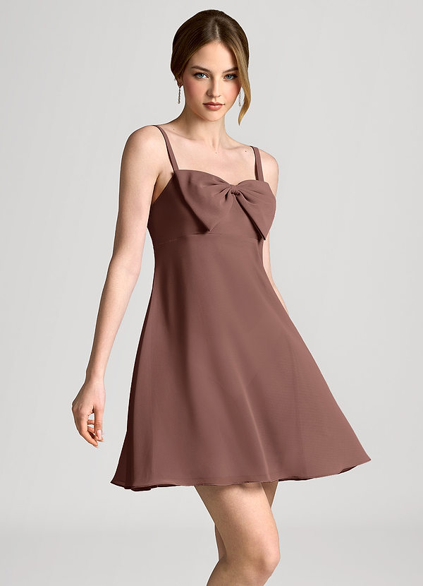 front Espresso Chiffon Bow Mini Slip Dress