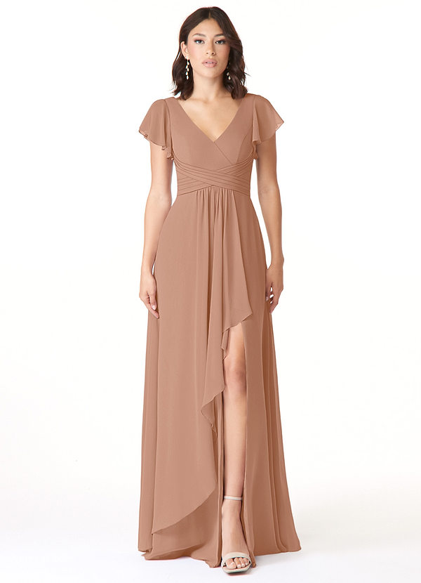 Azazie Omari Bridesmaid Dresses Champagne Rose A-Line Chiffon Dress image1
