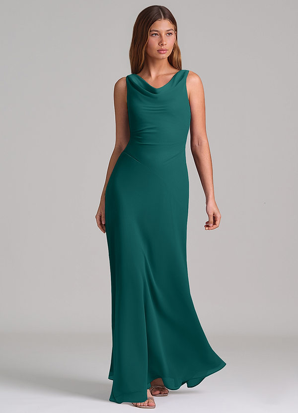 Azazie Nerine Brudtärneklänningar Klä av A-Linje i Chiffong Plisserad Påfågelblå image1