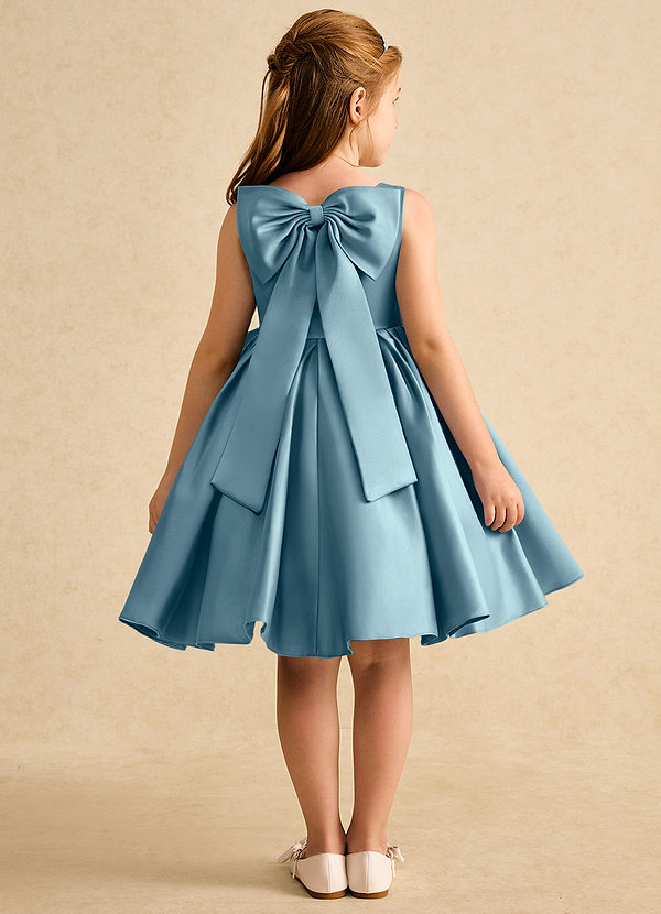 Azazie Jessie Flower Girl Dresses Moody Blue A-Line Bow Matte Satin Dress image1