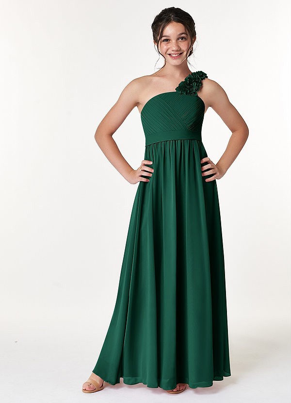 Azazie Flower Junior Jurk van Chiffon met A-Lijn Geplooid Smaragd image1