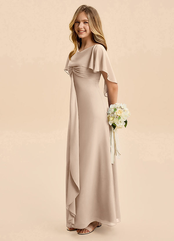Azazie Selena Junior Taupe A-Line Ruched Chiffon Dress image1