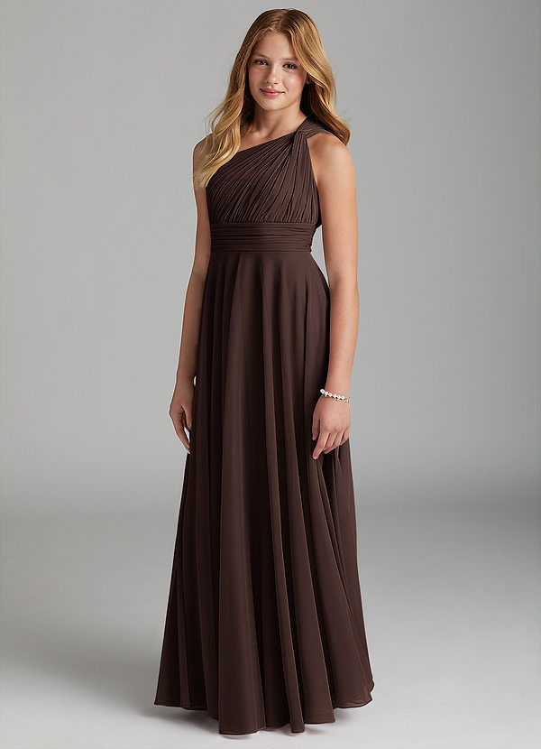 Azazie Charlize Junior Ganache A-Line Mesh Dress image1