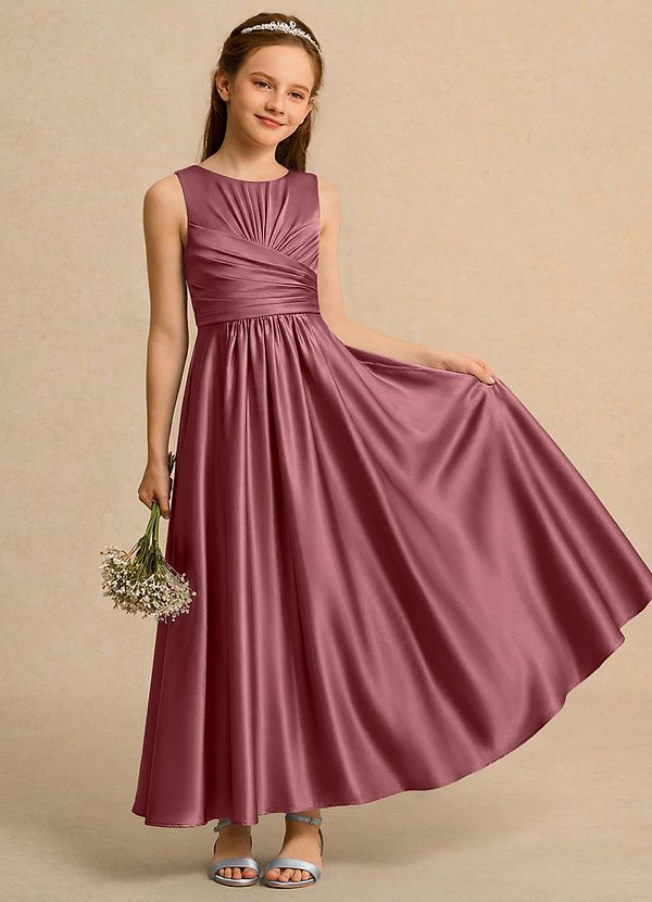 Azazie Ducky Girls Formal Klänningar för brudeflicka Klä A-Line i Stretch Satin Plisserad image1