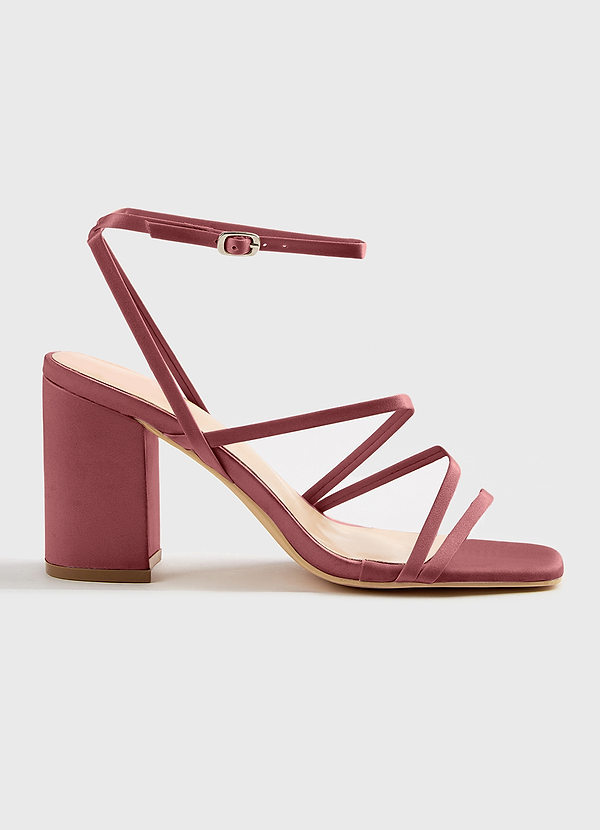 front Matching Color Matte Satin Ankle Strap Block Heel Sandals
