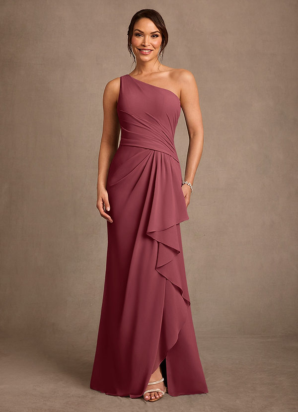 Azazie Floy Mother of the Brides Dresses Merlot Sheath One Shoulder Chiffon Dress image1