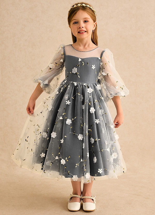 Azazie Elowen Vestidos de Niña de Flores Vestido de Negro de Encaje de Corte en A con Escote de Corazón image1