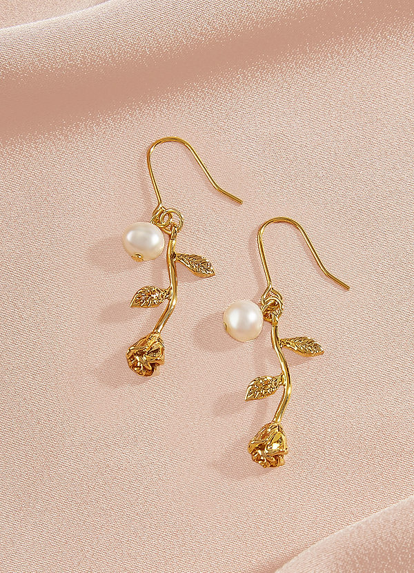 front Rose Pearl Drop Earrings