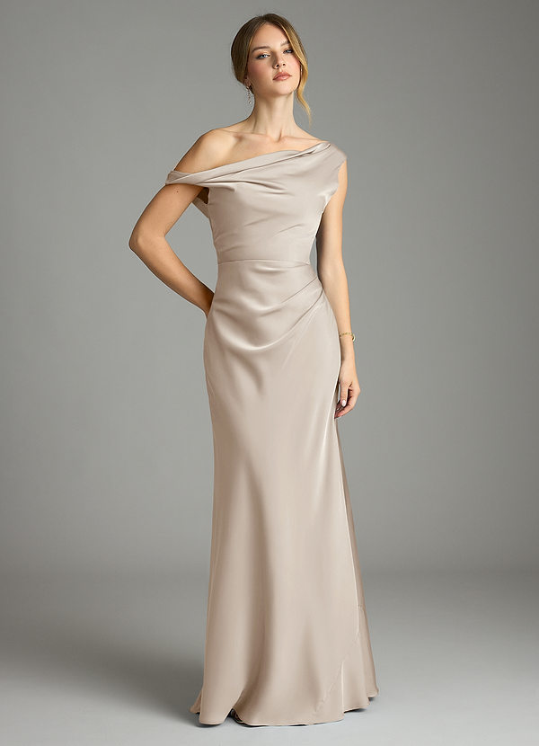 Azazie Emerson Brudtärneklänningar Klä av Sjöjungfru i Stretch Satin Av axeln Frost image1