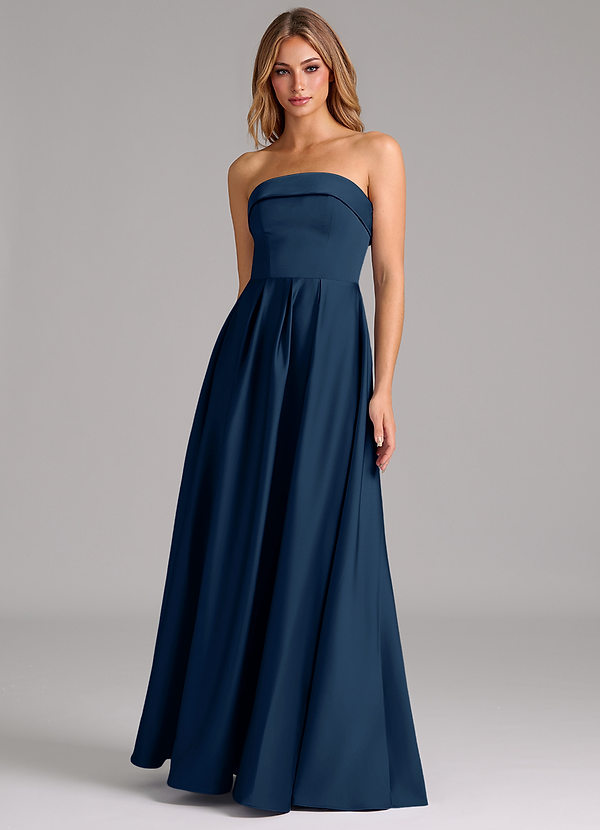 Azazie Lucienne Bridesmaid Dresses Dark Navy A-Line Strapless Stretch Satin Convertible Dress image1