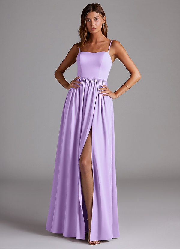 Azazie Calianna Bridesmaid Dresses Lilac A-Line Off the Shoulder Stretch Satin Convertible Dress image1