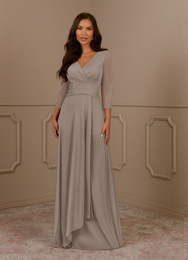 Azazie Annetta Abiti da Mamma Sposa Abito A-Line in Maglia Plissettao con Scollo a V Taupe image1