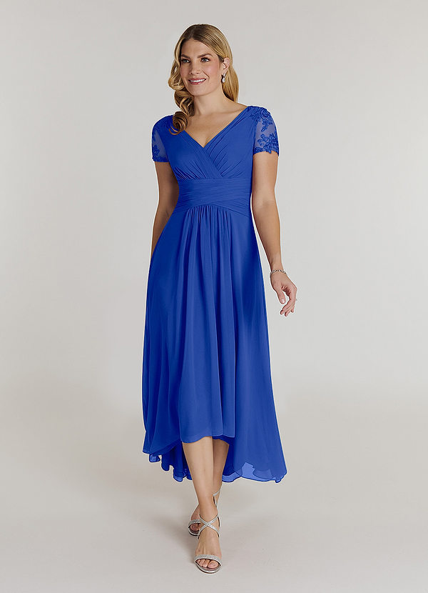 Azazie Thais Brautmutterkleider A-Linie Spitze Chiffon Kleid Königsblau image1