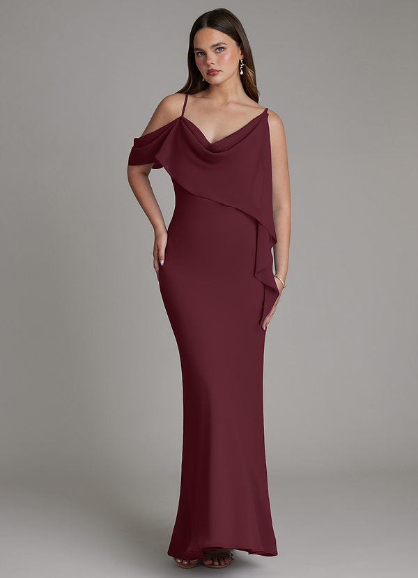 Azazie Yura Brudtärneklänningar Klä av Sjöjungfru i Chiffong Av axeln Cabernet image1