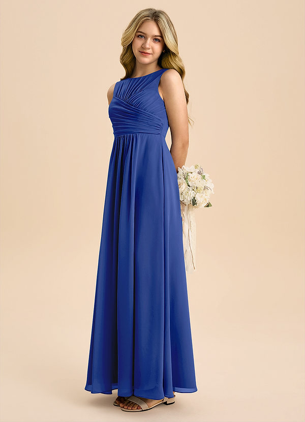 Azazie Skyla Junior Royal Blue A-Line Pleated Chiffon Dress image1