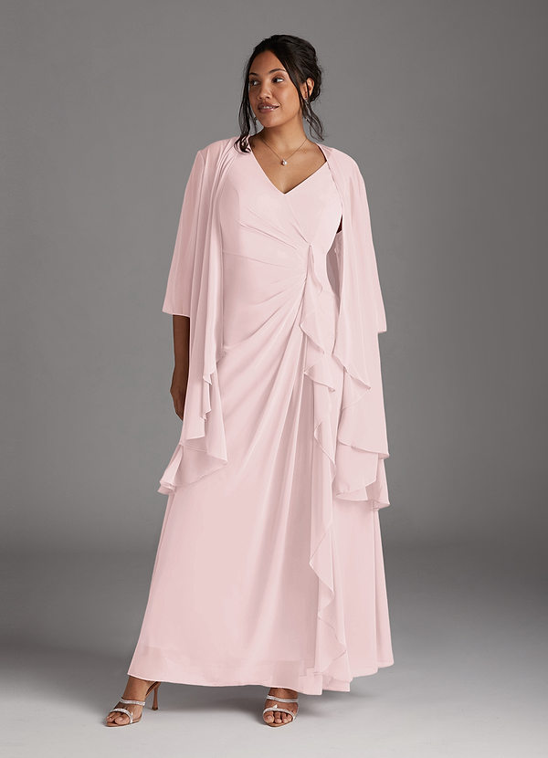 Azazie Manuella Mother of the Brides Dresses Blushing Pink A-Line V-Neck Pleated Chiffon Dress image1