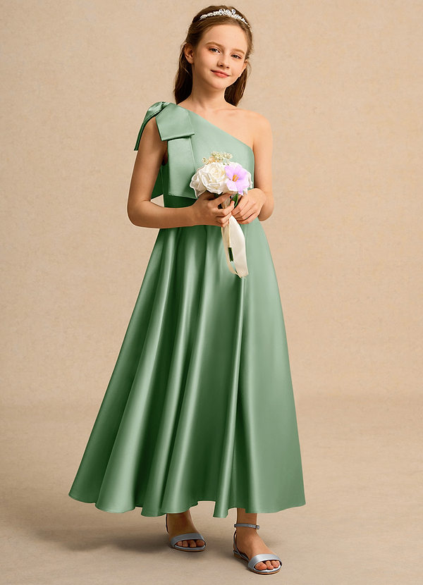 Azazie Guppy Girls Formal Klänningar för brudeflicka Klä A-Line i Matt satäng Ena axeln image1