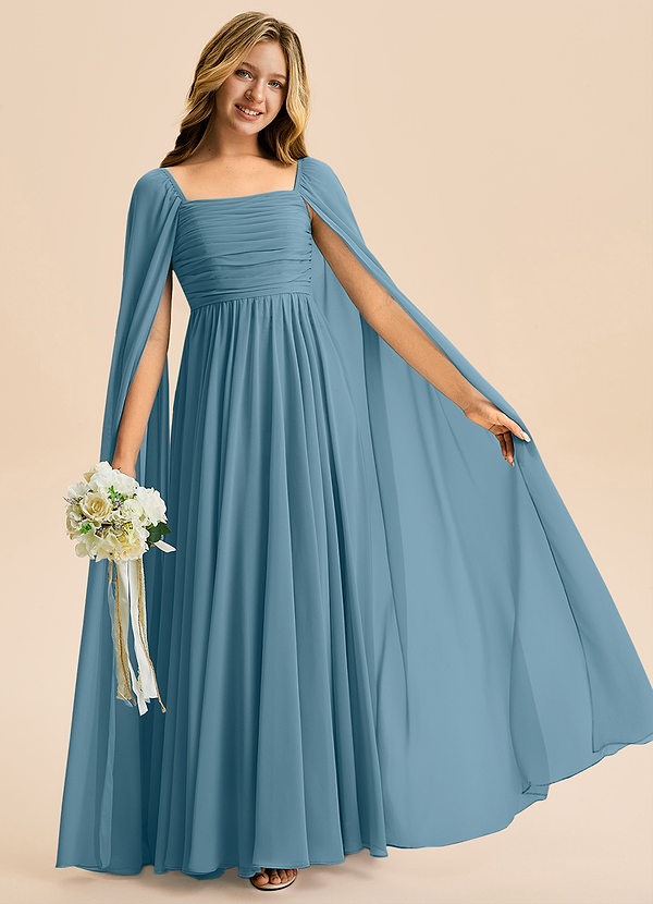 Azazie Calista Junior Vestido Bermudas de Chiffon de Linha A com Plissado image1