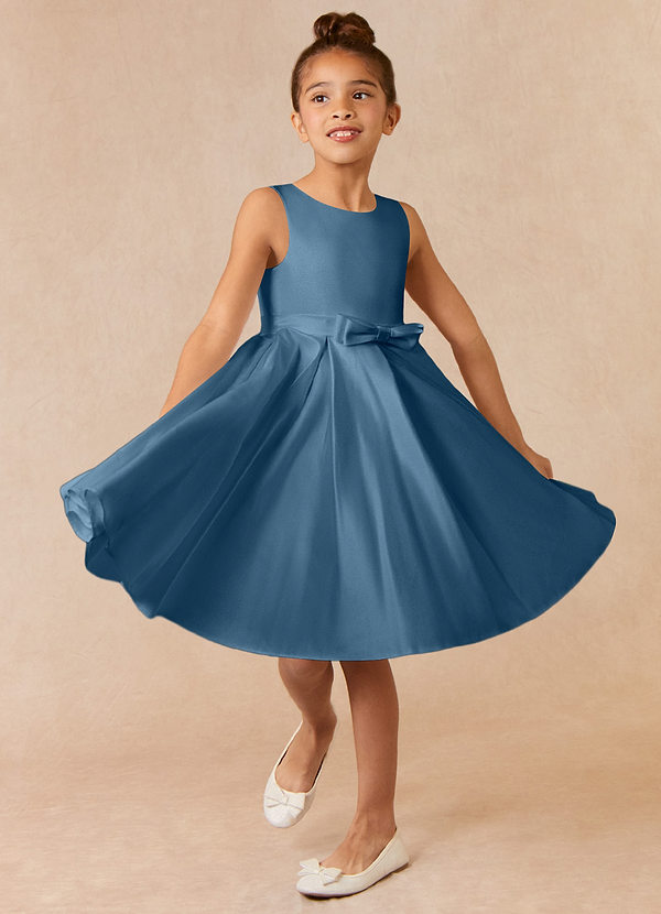 Azazie Coco Flower Girl Dresses Bermuda A-Line Bow Matte Satin Dress image1