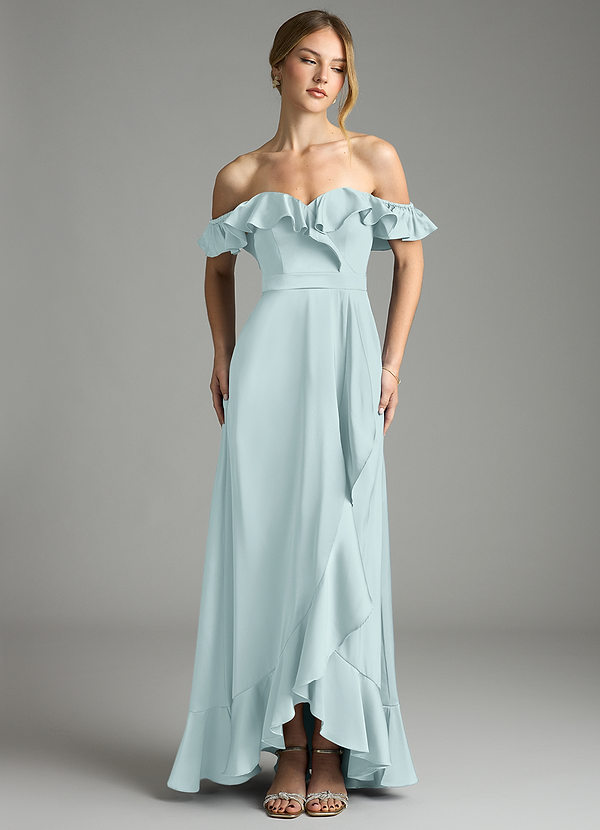 Azazie Lyra Bridesmaid Dresses Mist A-Line Off the Shoulder Stretch Satin Convertible Dress image1