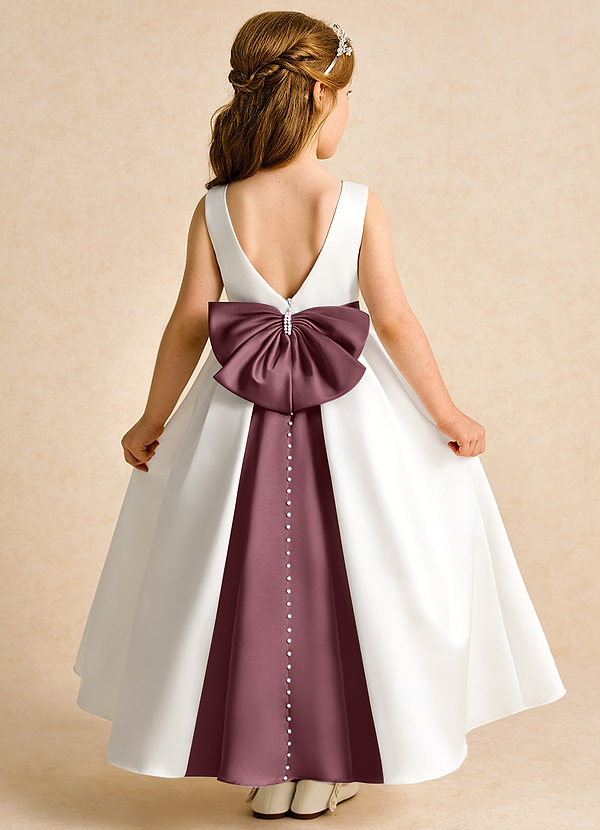 Azazie Cherry Flower Girl Dresses Ivory Sangria Ball-Gown Pleated Matte Satin Dress image1
