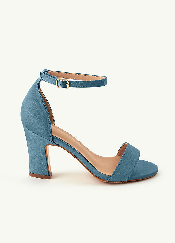 front Matching Color Stretch Satin One Strap Buckle Chunky Heel Sandals