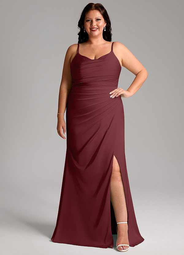Azazie Deandra Bridesmaid Dresses Cabernet Mermaid Pleated Stretch Satin Dress image1