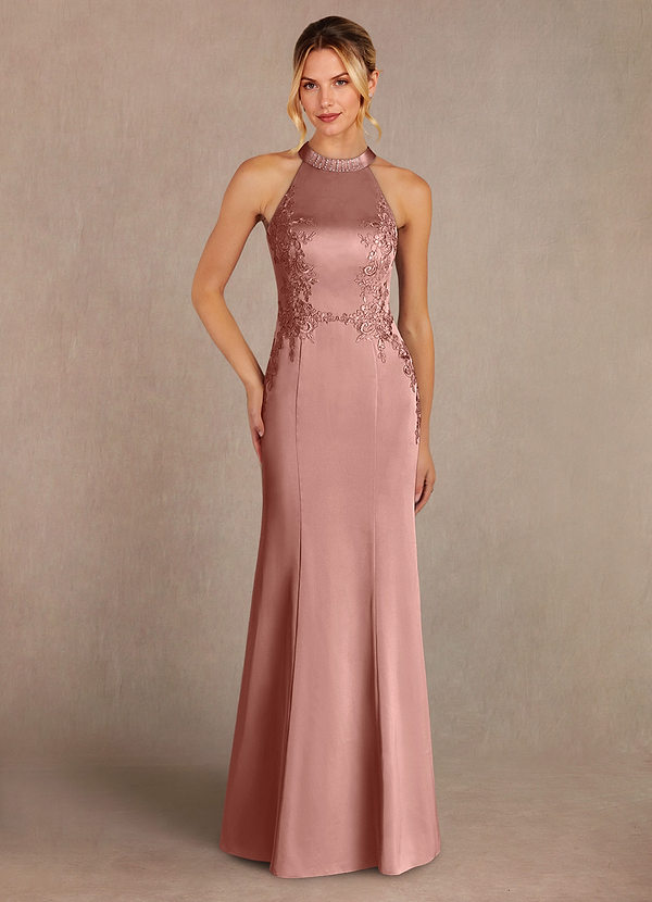 Azazie Tyra Brautmutterkleider Meerjungfrau-Linie Spitze Stretch-Satin Kleid Rosettenrosa image1