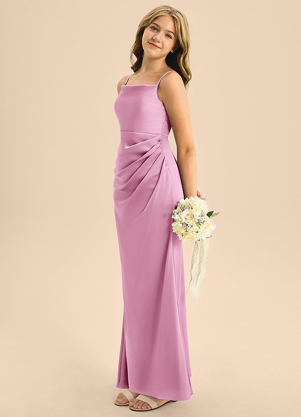 Azazie Renna Junior Candy Pink Mermaid Pleated Stretch Satin Dress image1