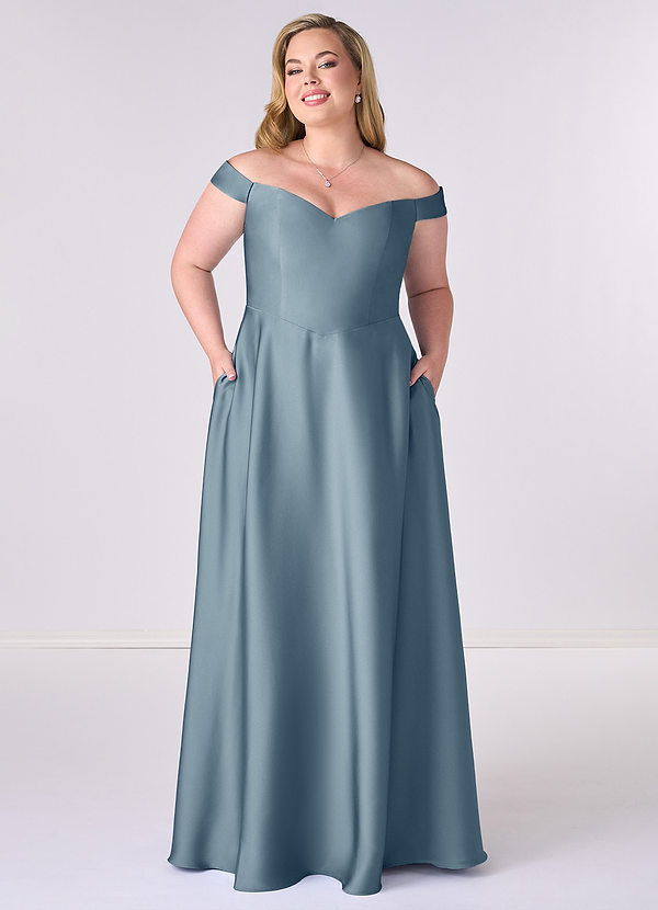 Barbie ♥ Azazie Bridesmaid Dresses Dusty Blue A-Line Off the Shoulder Stretch Satin Convertible Dress image1