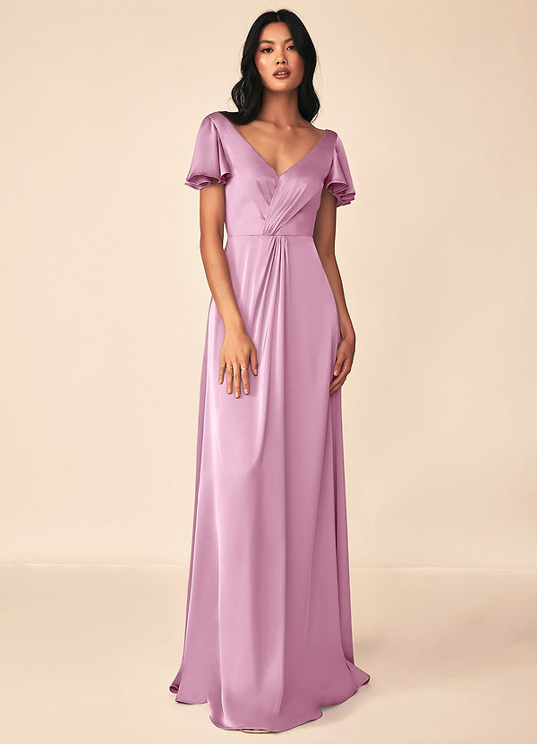 Azazie Soren Bridesmaid Dresses Candy Pink A-Line Pleated Stretch Satin Dress image1