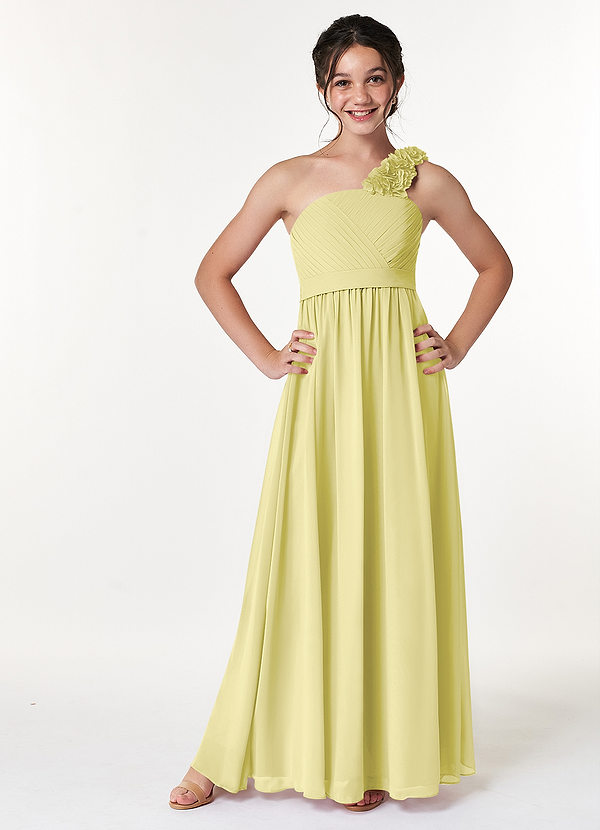 Azazie Flower Junior Jurk van Chiffon met A-Lijn Geplooid Citroensorbet image1