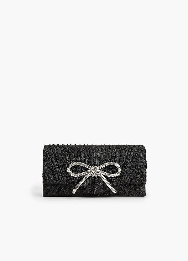 front Pochette con patta plissettata e fiocco in strass