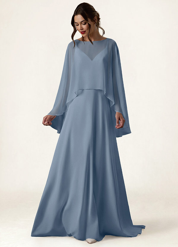 front Azazie Matching Color Chiffon High Low Sheer Cape