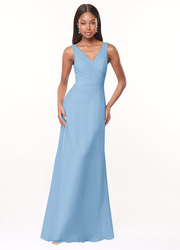 Azazie Nala Bridesmaid Dresses Powder Blue A-Line Pleated Chiffon Dress image1
