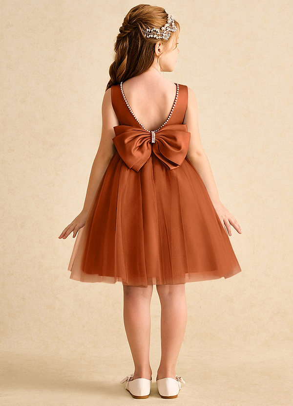 Azazie Jani Flower Girl Dresses Burnt Orange A-Line Bow Tulle Dress image1