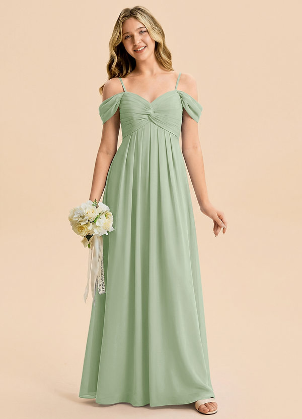 Azazie Kaitlynn Junior Dusty Sage A-Line Off the Shoulder Chiffon Dress image1