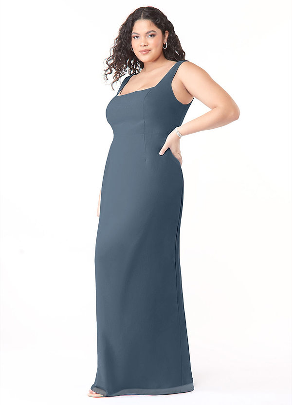Azazie Flori Robes Demoiselle d'honneur Robe Fourreau en Mousseline de soie Col Carré Neptune image1