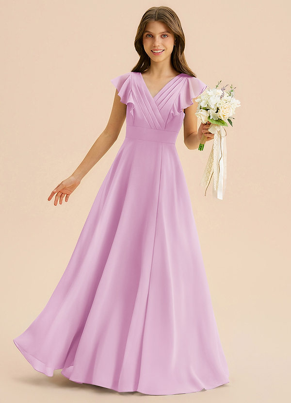 Azazie Anysa Junior Candy Pink A-Line Ruched Chiffon Dress image1