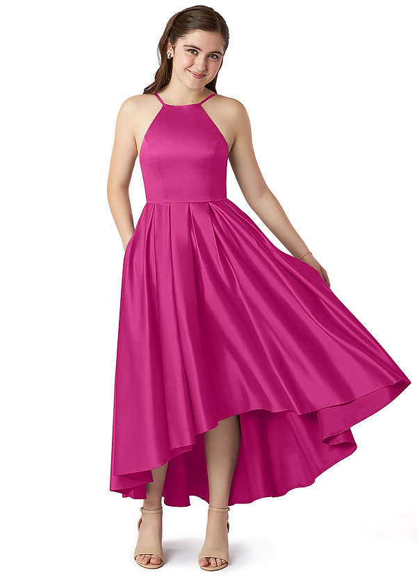 Azazie Jemima Junior A-Linie mit Taschen Stretch-Satin Kleid Fuchsia image1