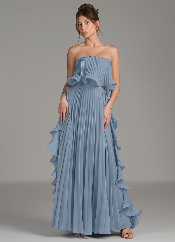 Azazie Alexia Bridesmaid Dresses Dusty Blue A-Line Ruched Chiffon Dress image1