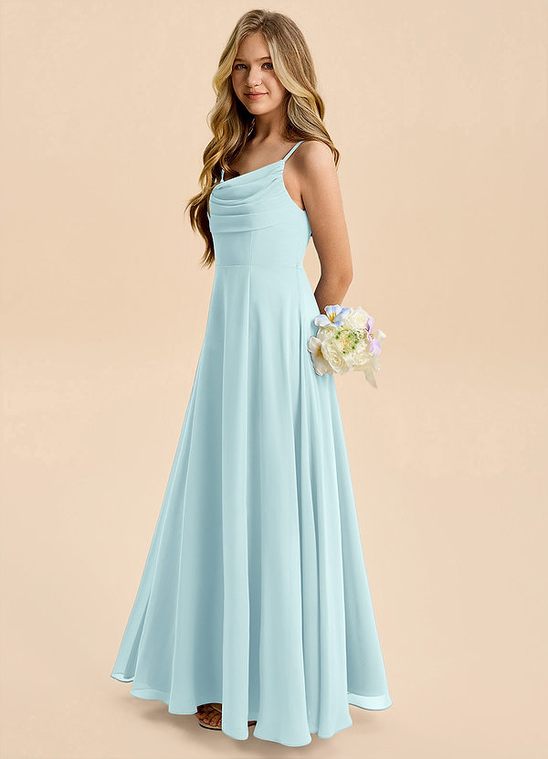 Azazie Gia Junior Sea Glass A-Line Pleated Chiffon Dress image1