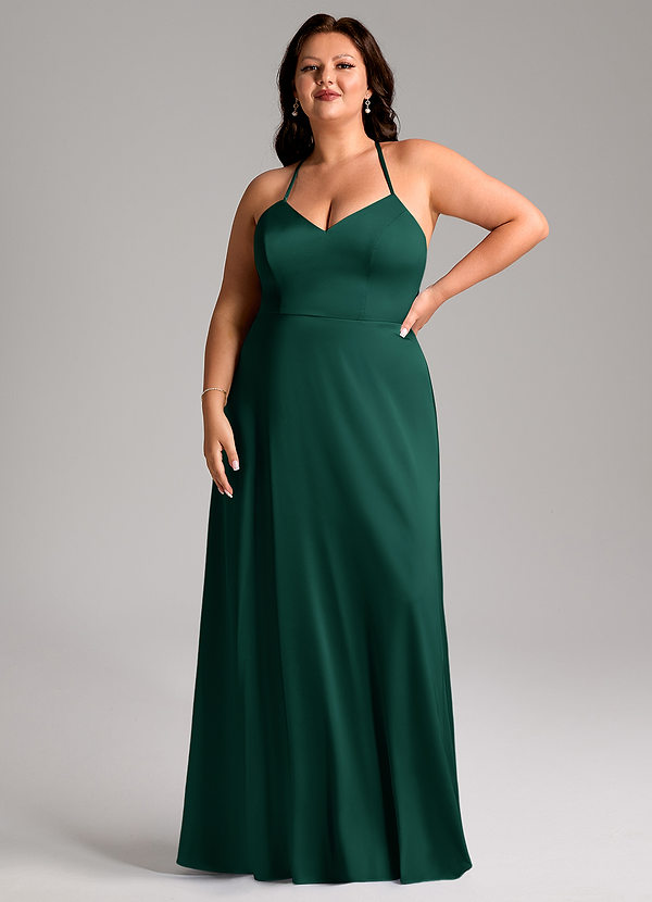 Azazie Mei Abiti da Damigella Abito A-Line in Raso Elasticizzato con Scollo a V Smeraldo image1