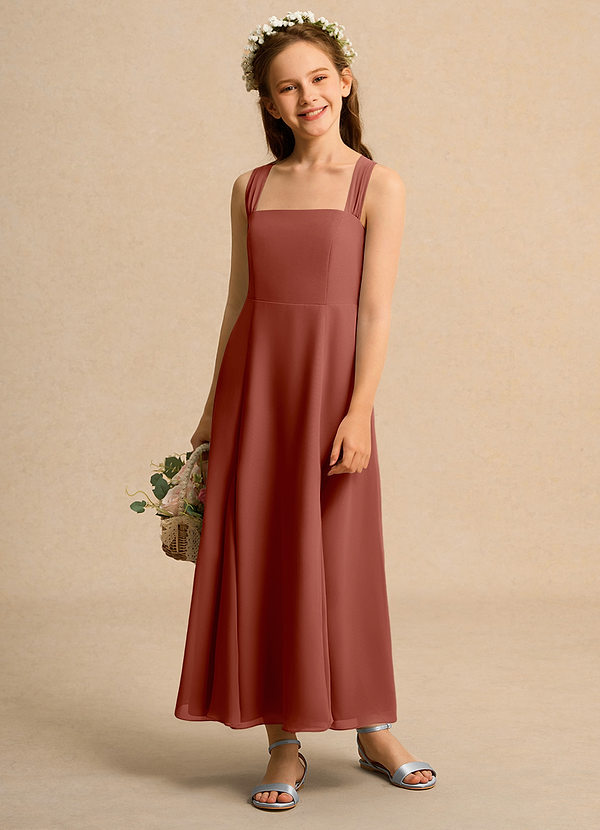 Azazie Tater Junior Formal Vestidos de Niña de Flores Vestido de Castaño de Gasa de Corte En A con Plisado image1