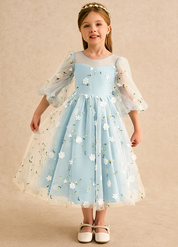 Azazie Elowen Vestidos de arras Vestido Vidrio Marino de Encaje de Línea A con Escote corazón image1