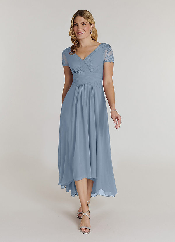 Azazie Thais Mother of the Brides Dresses Dusty Blue A-Line Lace Chiffon Dress image1